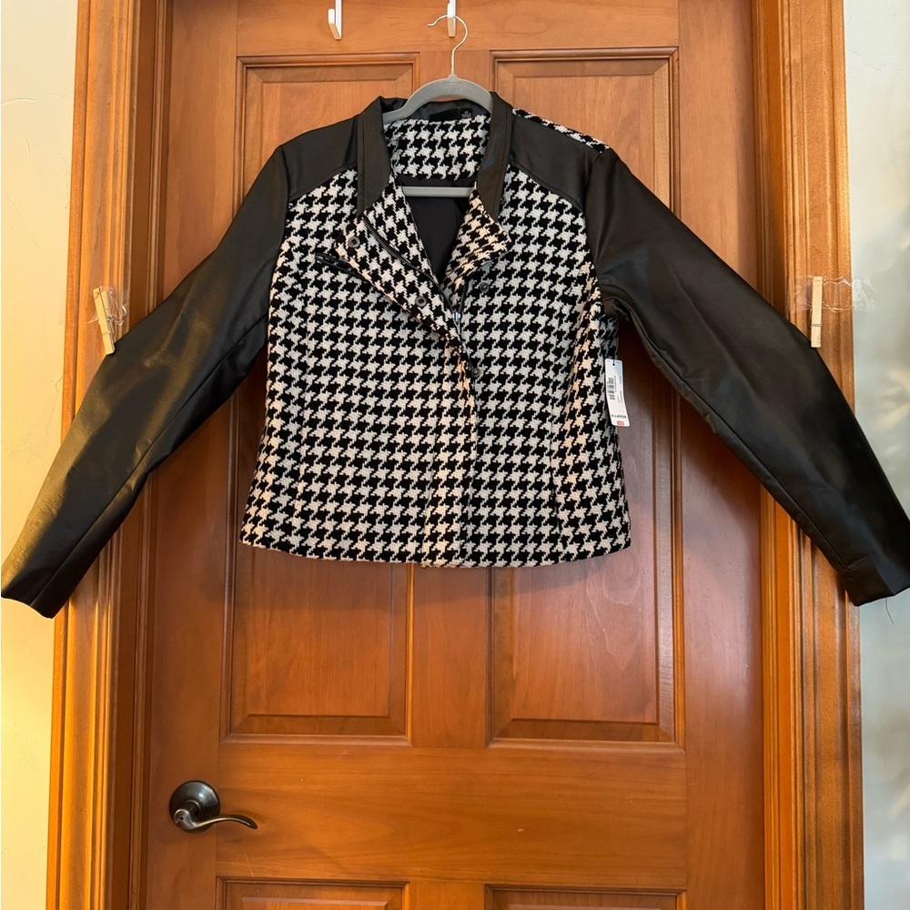 NWT a.n.a Black Faux Vegan Leather Women Moto twill Jacket